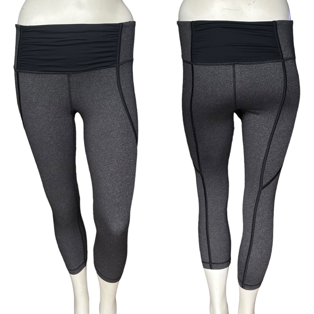 Lululemon Gray & Black "Rehearsal Crop" Leggings in Heathered Black Size 6